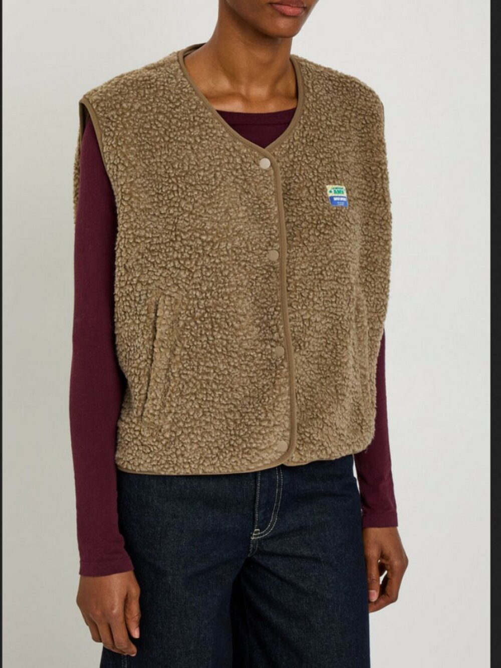 American Vintage Hoktown Fleece Vest Light Brown Size S